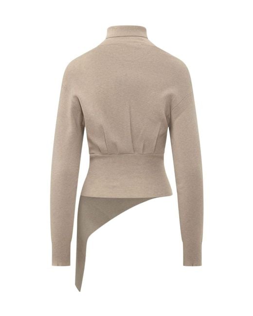 Lanvin Natural Draped Asymmetric Knitted Sweater