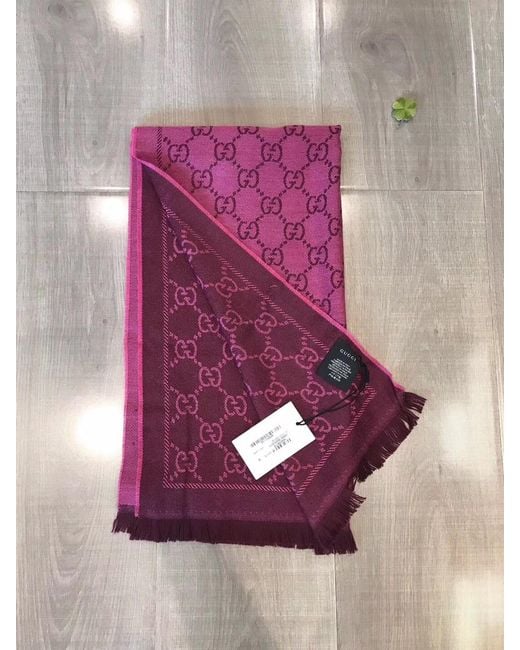 Gucci Pink Gg Jacquard Pattern Knitted Scarf