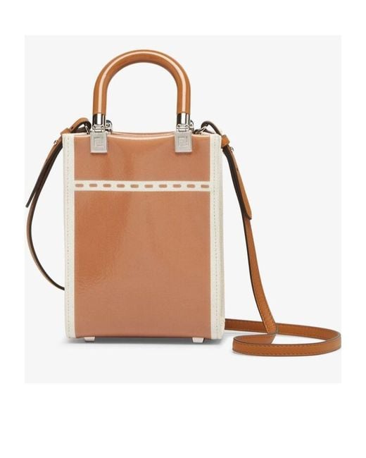 Fendi Brown Logo Detailed Sunshine Small Shopper Bag