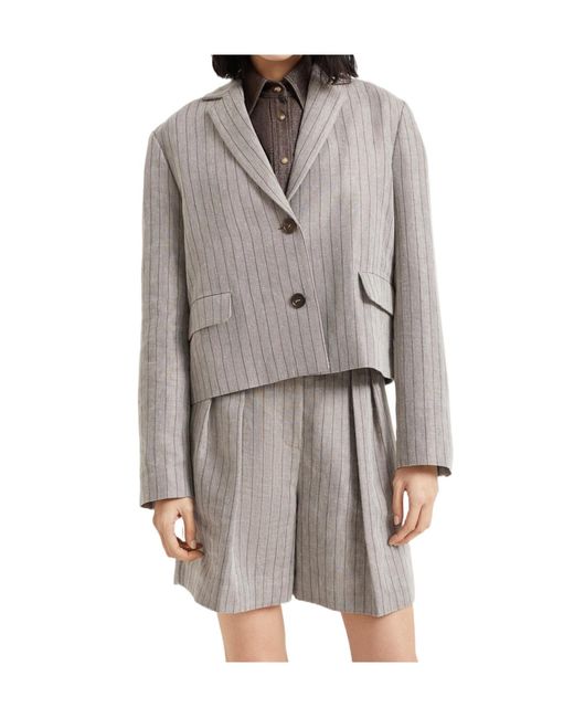 Brunello Cucinelli Gray Single-Breasted Pinstriped Blazer