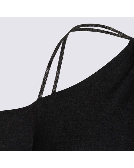 Brunello Cucinelli Black One-Shoulder Long Sleeved Knit Jumper