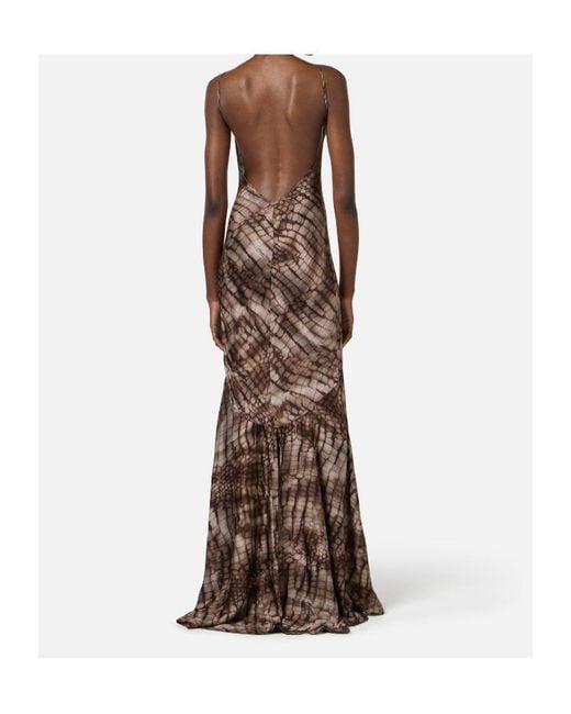 Elisabetta Franchi Brown Alligator Printed Carpet Dress
