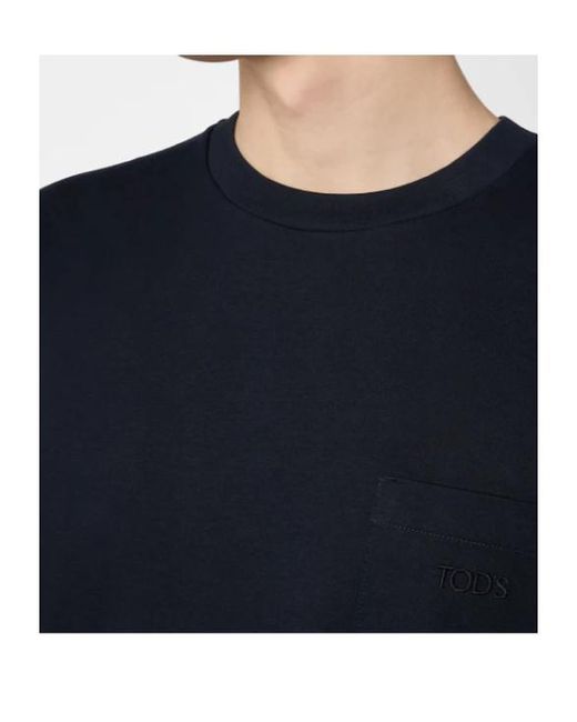Tod's Blue Logo Embroidered Crewneck Jersey T-Shirt for men