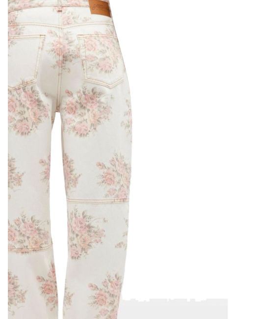 Ganni White Floral Printed Stary Jeans
