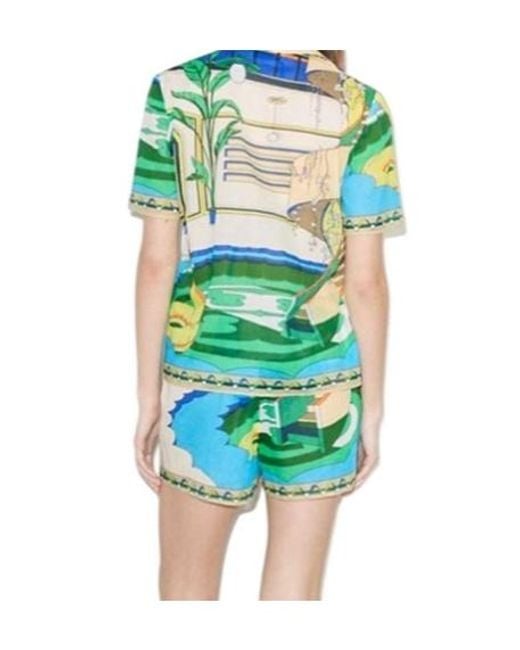 Tory Burch Blue Pool-Print Cotton Shirt
