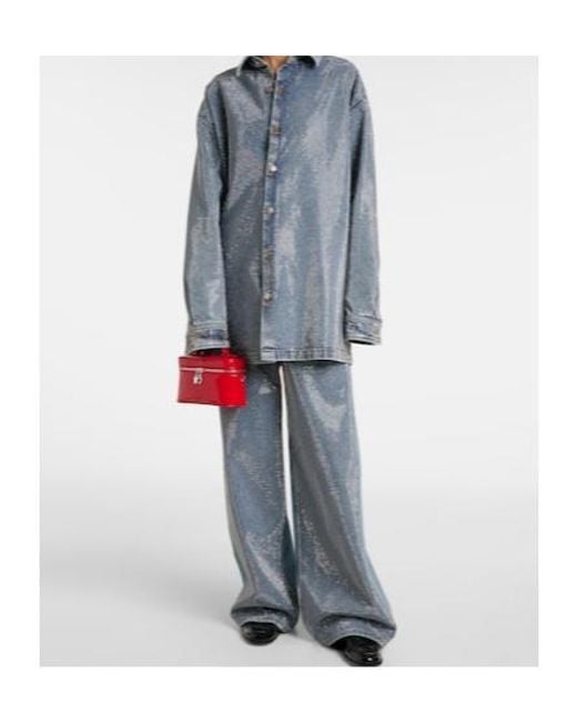 Stella McCartney Blue Crystal-Embellished Wide-Leg Jeans