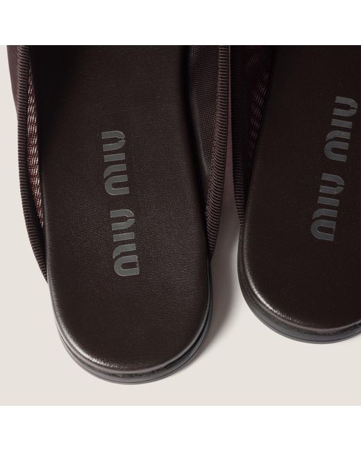 Miu Miu Brown Mesh Fabric Slippers