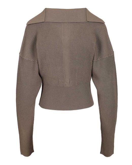 Rick Owens Brown Ribbed Cropped Knitted Sweater