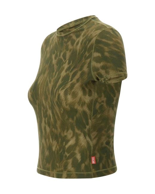 DIESEL Green Animal-Print Stretch Jersey T-Shirt