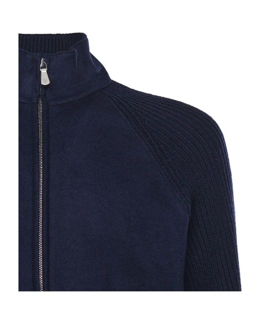 Eleventy Blue Ribbed-Panels Zip Jacket for men