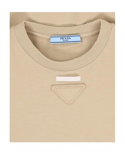Prada Natural Logo Triangle Crewneck T-Shirt