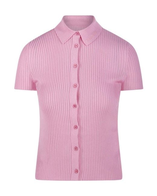 Balenciaga Pink Ribbed Short-Sleeve Knitted Top
