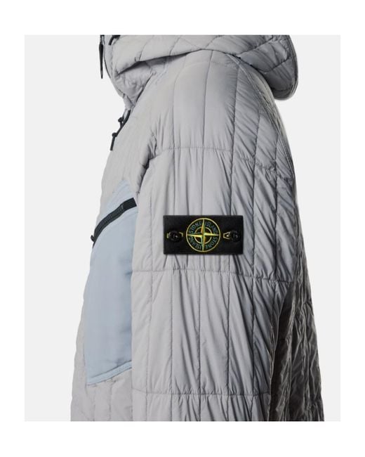 Stone Island Gray Quilted Padded Hooded Jacket With Anti-Drop for men