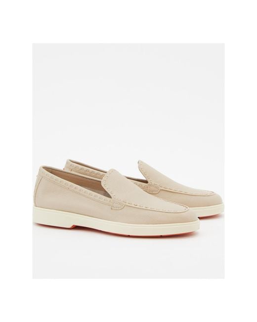Santoni Natural Round Head Loafer Shoes
