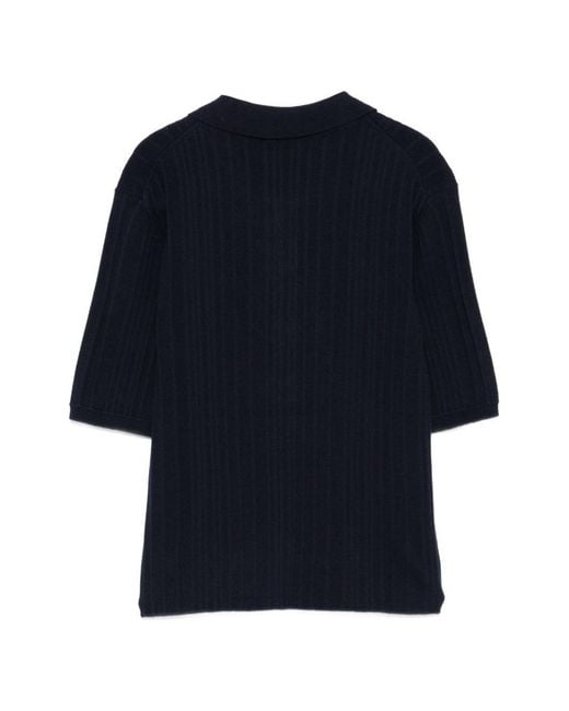 Closed Blue Ribbed Buttoned T-Shirt