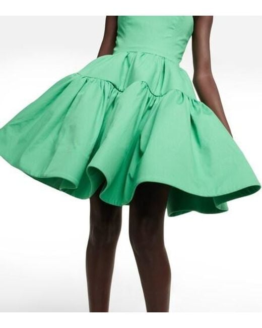 Oscar de la Renta Green Strapless Cotton Minidress