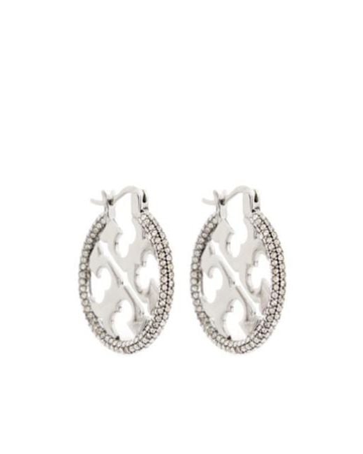Tory Burch White Miller Pavé Hoop Earrings
