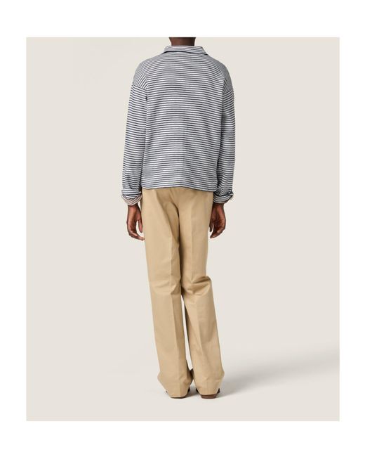Miu Miu Gray Striped Zip Polo Knitted Top