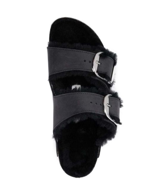 Birkenstock Black Fur-Lined Double-Strap Sandals