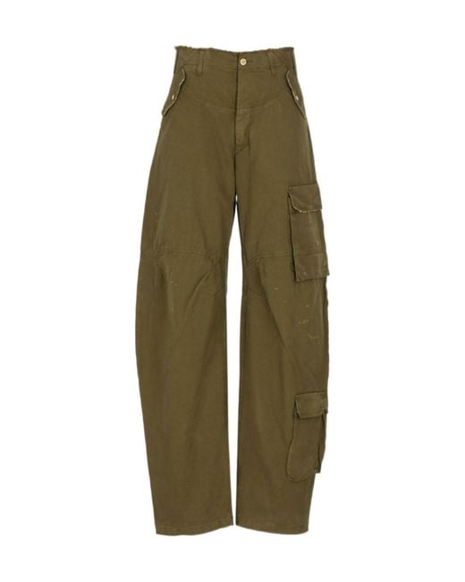 DARKPARK Green Distressed Wide Leg Cargo Jeans
