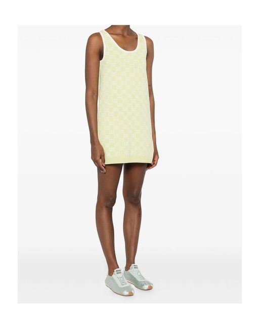 Gucci Green Monogrammed Intarsia Sleeveless Knit Dress