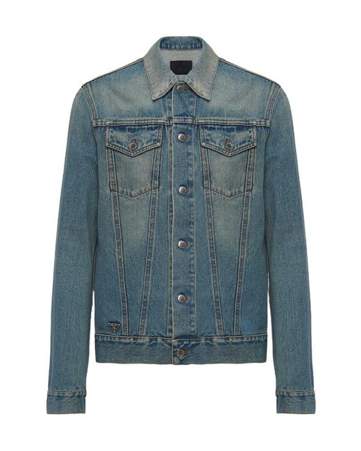 Prada Blue Long-Sleeved Denim Jacket for men