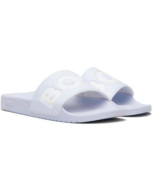 Boss White Large Logo Detail Slippers for men