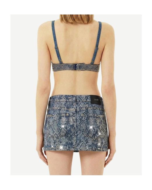 Liu Jo Blue Rhinestone-Embellished Denim Bra