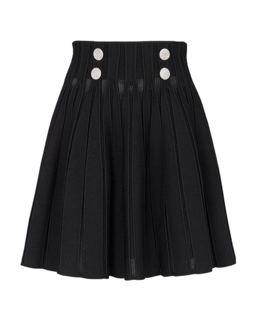 Balmain Black High-Waist Pleated Skater Skirt