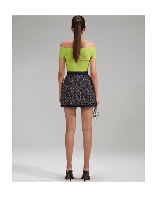 Self-Portrait Green Lurex Knitted Off-Shoulder Top