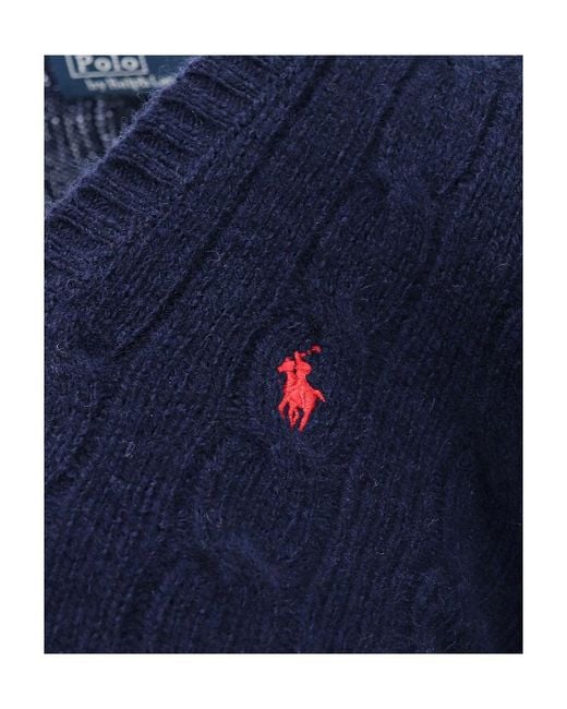 Polo Ralph Lauren Blue Cable-Knit V-Neck Jumper