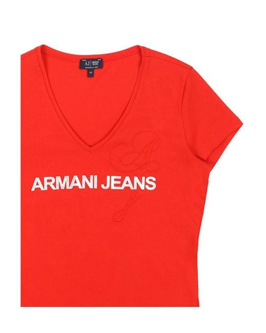 Armani Jeans Red V-Neck Logo T-Shirt