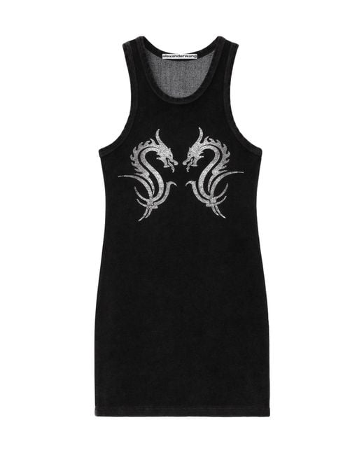 Alexander Wang Black Dragon Hotfix Velour Minidress
