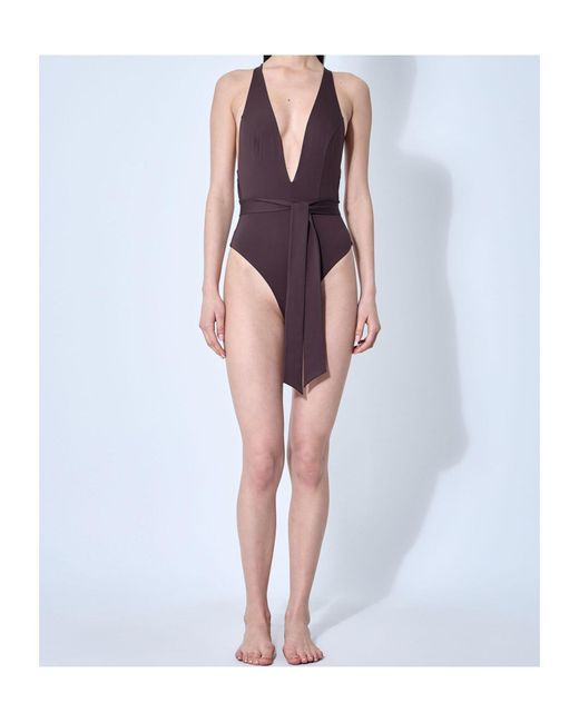 Max Mara Purple Cristel V-Neck One-Piece Swimsuit