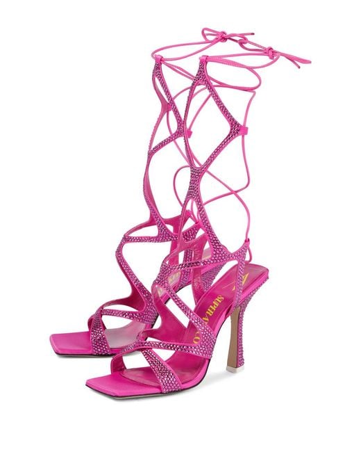 The Attico Pink Flora Embellished Satin Strappy High-Heeled Sandals