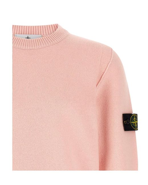 Stone Island Pink Long-Sleeve Crew-Neck Sweater for men