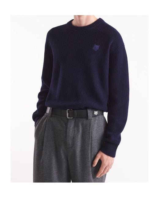 Maison Kitsuné Blue Maison Kitsuné Fox Patch Knitted Jumper for men