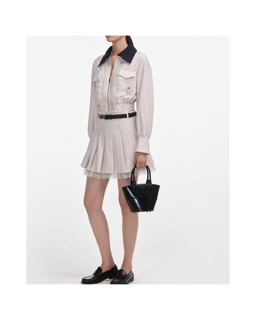Self-Portrait White Self Portrait Lace-Trim Zipped Jacket