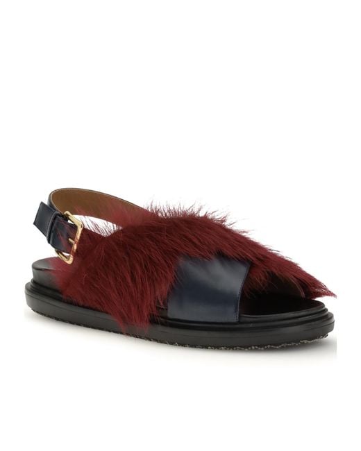 Marni Red Crossover Strap Fussbett Sandals