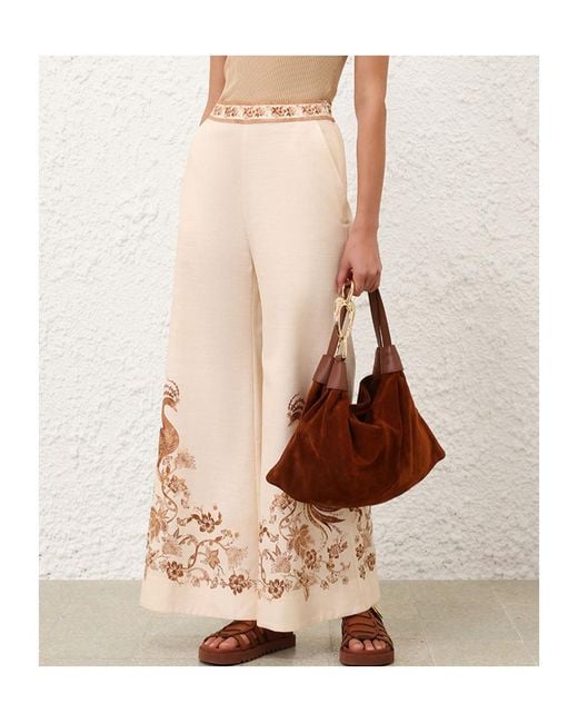 Zimmermann Natural Embroidered Trousers
