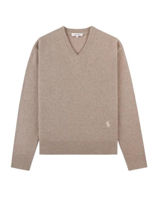 Sporty & Rich Brown V-Neck Embroidered Sweater