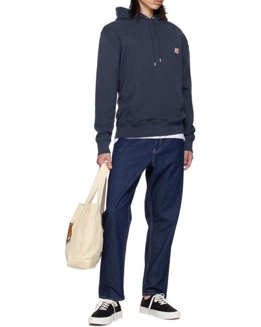 Maison Kitsuné Blue Maison Kitsuné Fox Head Patch Drawstring Hoodie for men