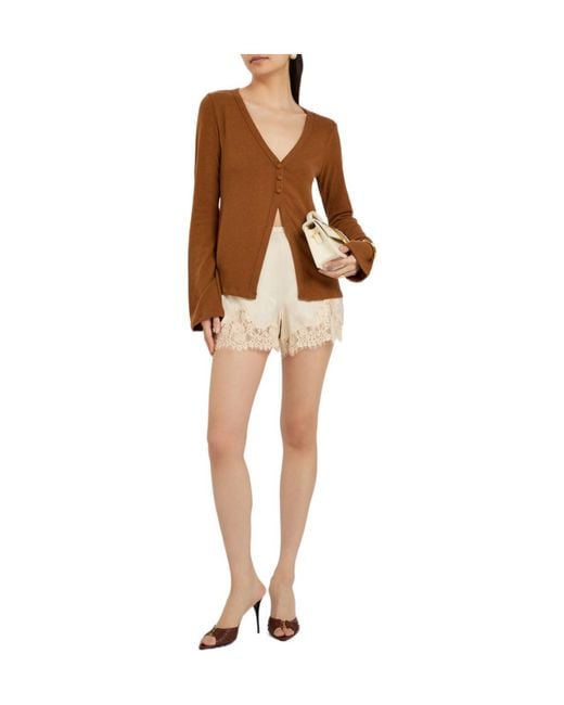 Reformation Brown V-Neck Fine-Knit Top