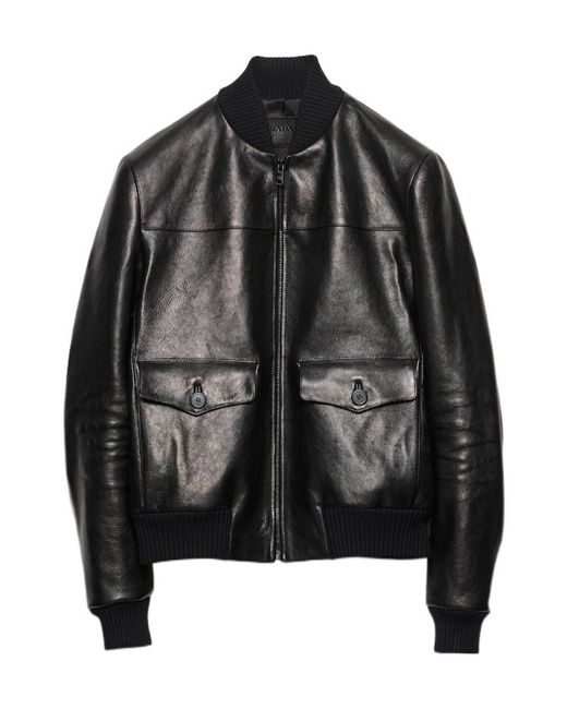 Prada Black Leather Bomber Jacket for men