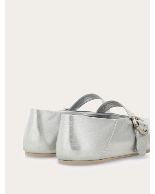Ferragamo White Gancini Ballet Flats