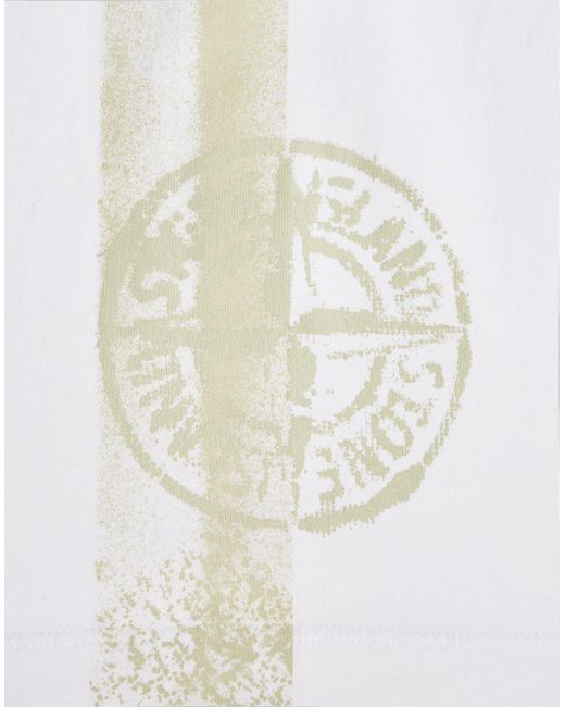 Stone Island White Logo Printed Crewneck T-Shirt for men