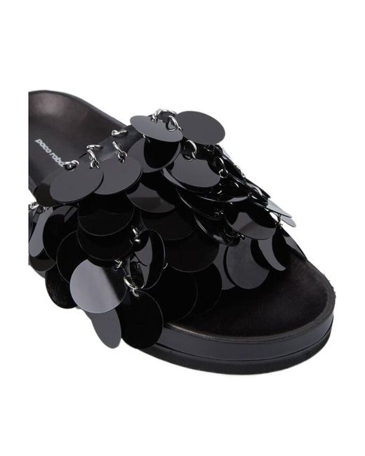 Rabanne Black Sequin Embellishment Open-Toe Sandals