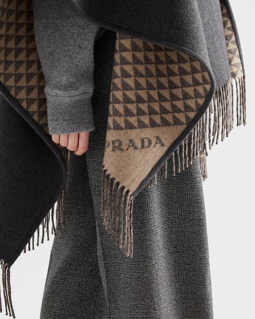 Prada Multicolor Reversible Wool And Cashmere Poncho