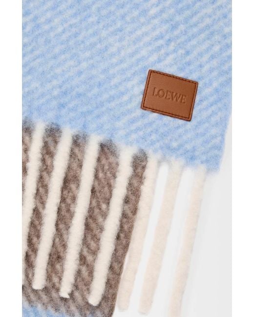 Loewe White Logo Patch Striped Fringed Scarf
