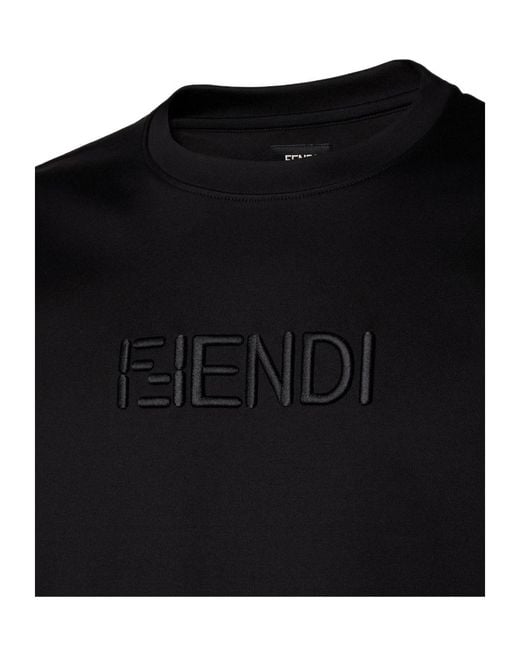 Fendi Black Logo Embroidered Crewneck T-Shirt for men